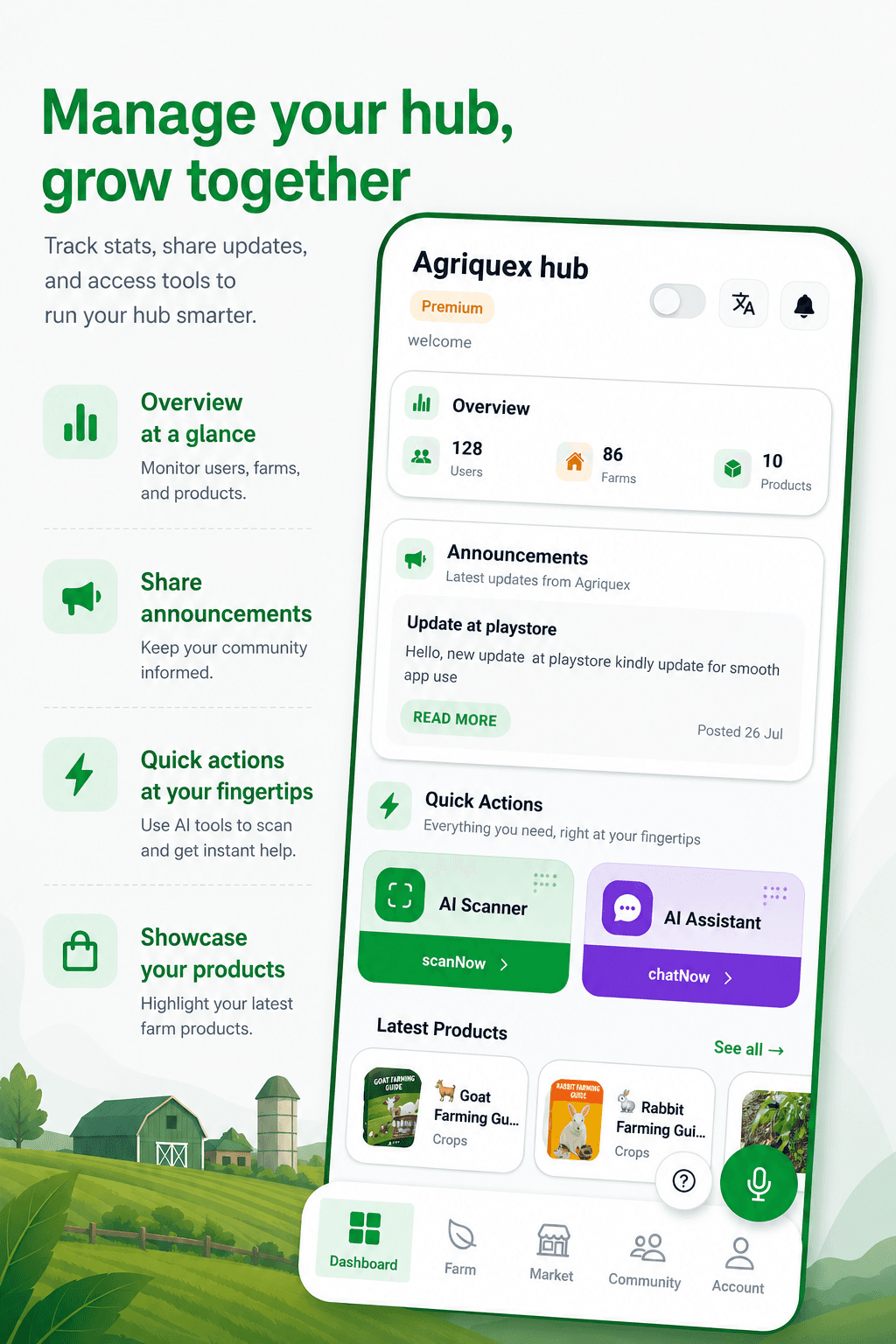 Agriquex Hub dashboard overview